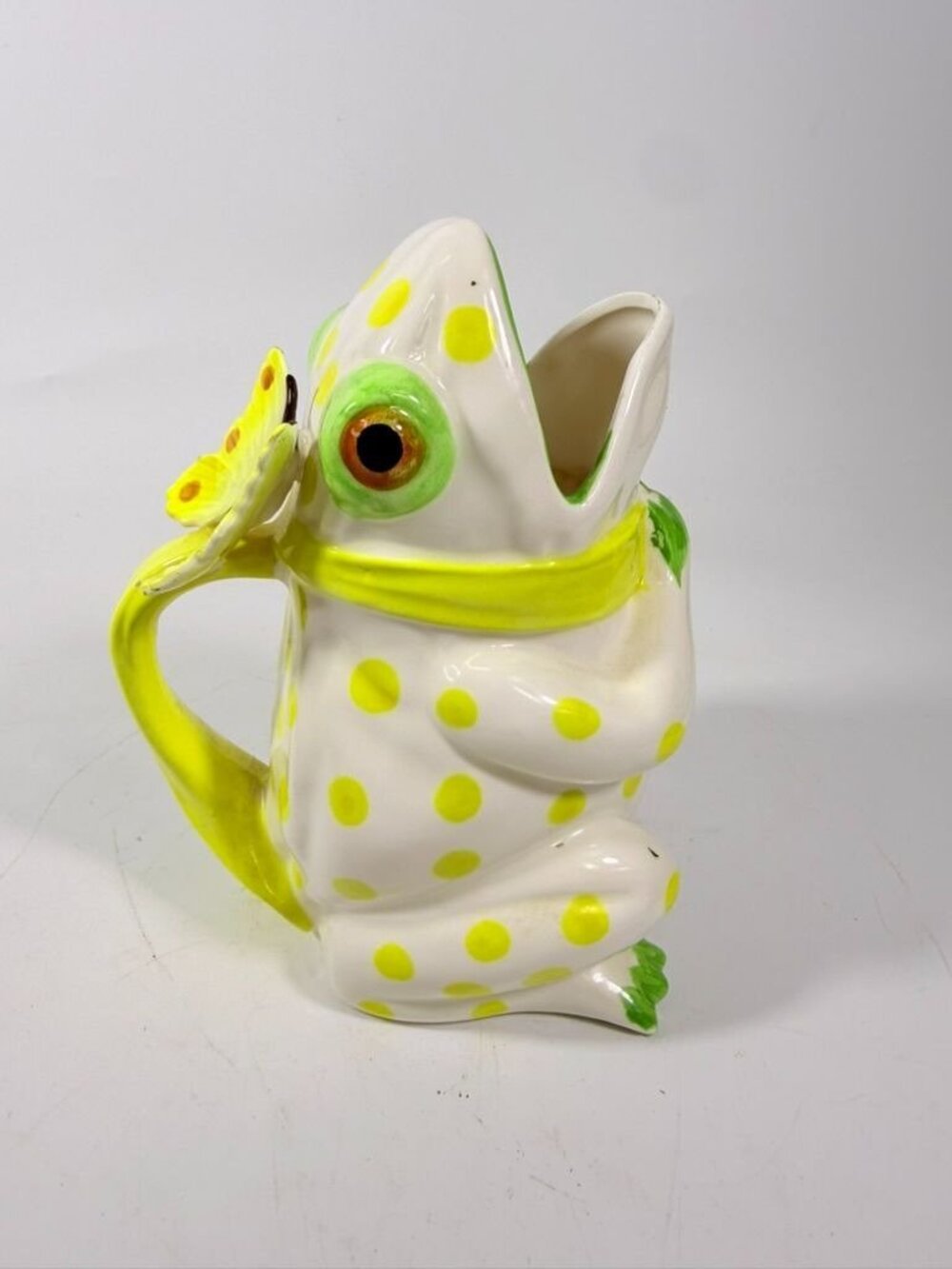 Frog Pitcher Vase Seymour Mann Hand Painted Ceramic Yellow Green Polka Dots Butt - Picture 4 of 16